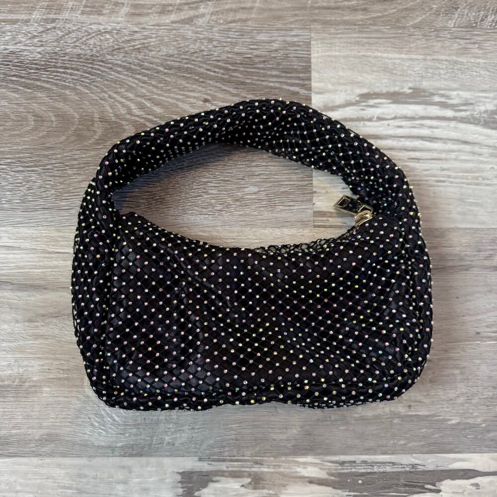 Vince Camuto Black Rhinestone Mesh Mini Top Handle Evening Bag Y2K Party Sparkle
